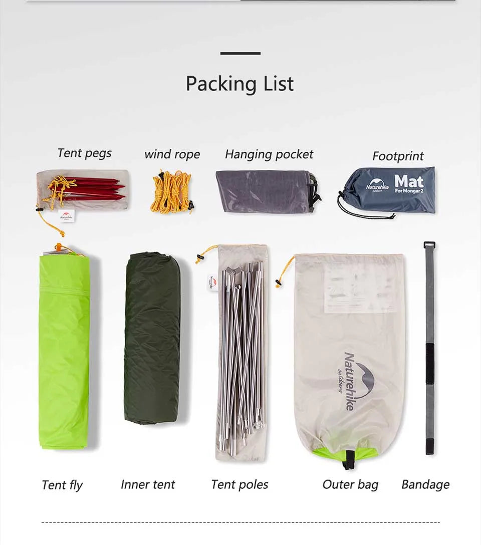 Naturehike Mongar 2-Person Ultralight Tent - Waterproof for Camping and Backpacking