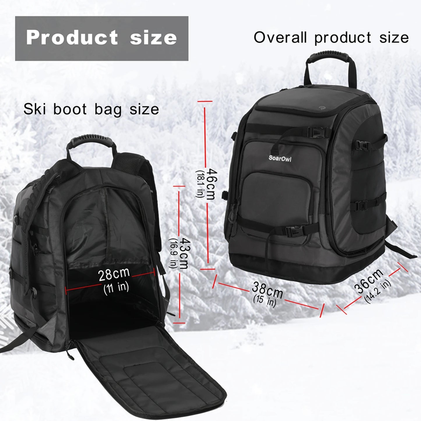 SoarOwl Ski Boot Bag 65L Ski Boot Travel Backpack for Ski Helmet Goggles Gloves Skis Snowboard & Accessories