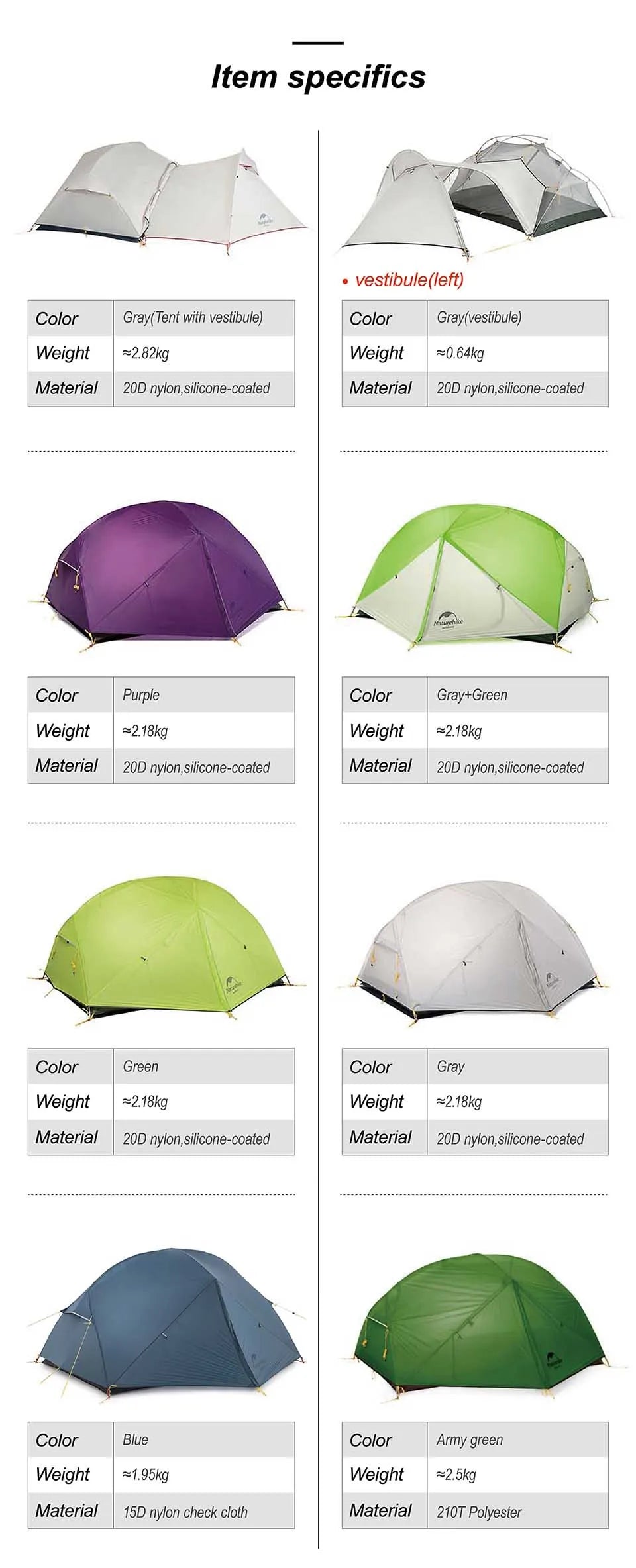 Naturehike Mongar 2-Person Ultralight Tent - Waterproof for Camping and Backpacking