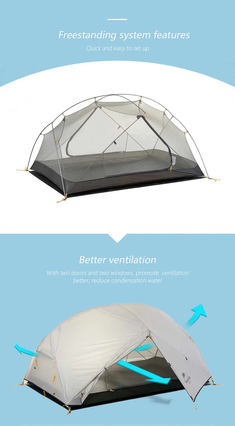 Naturehike Mongar 2-Person Ultralight Tent - Waterproof for Camping and Backpacking