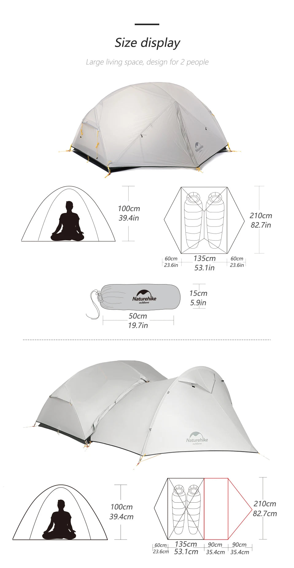 Naturehike Mongar 2-Person Ultralight Tent - Waterproof for Camping and Backpacking