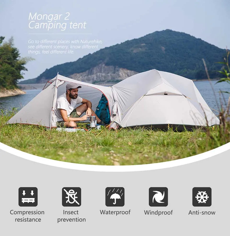 Naturehike Mongar 2-Person Ultralight Tent - Waterproof for Camping and Backpacking