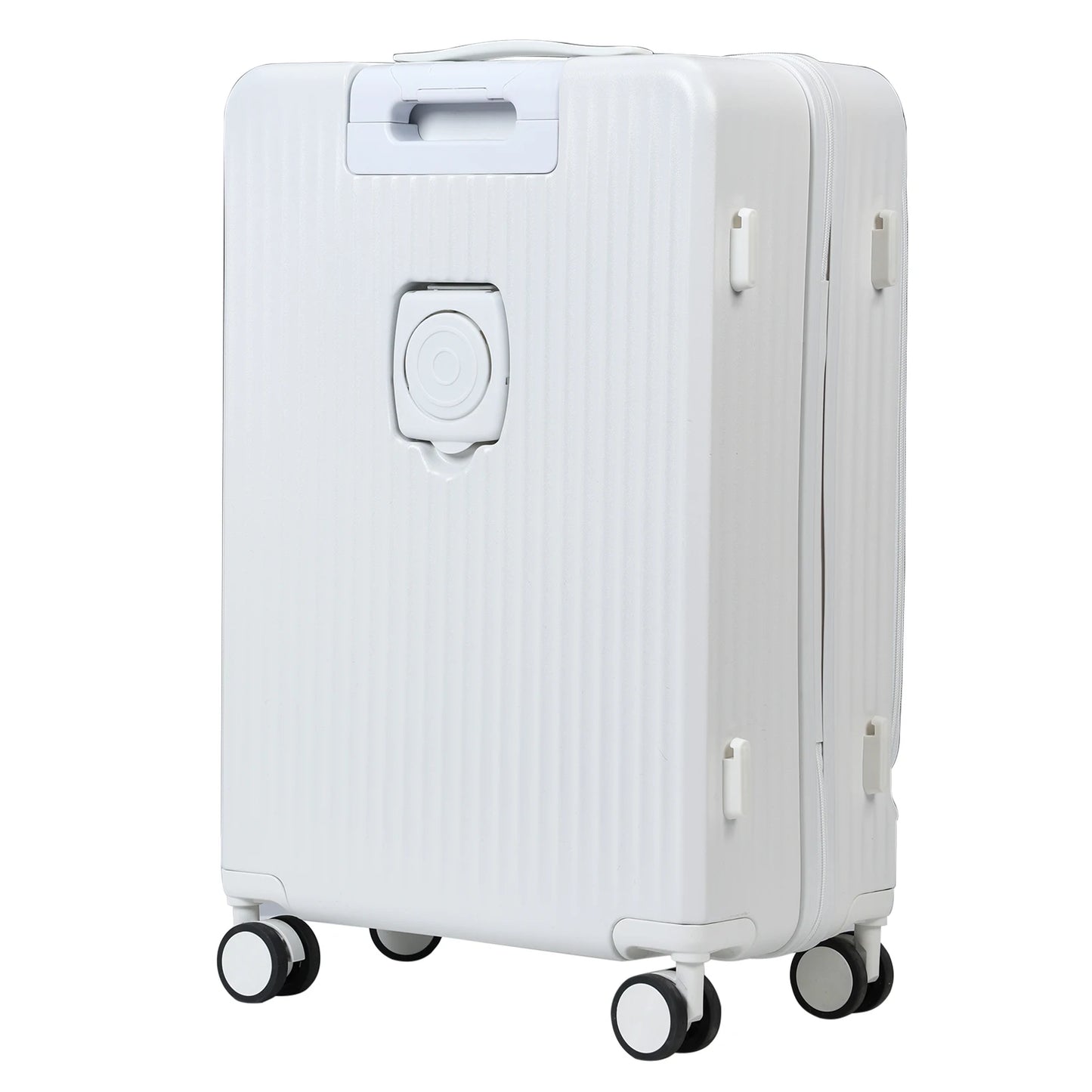 24-Inch Carry-On Suitcase - Front Open with Lock, Cup Holder, and USB-C Port