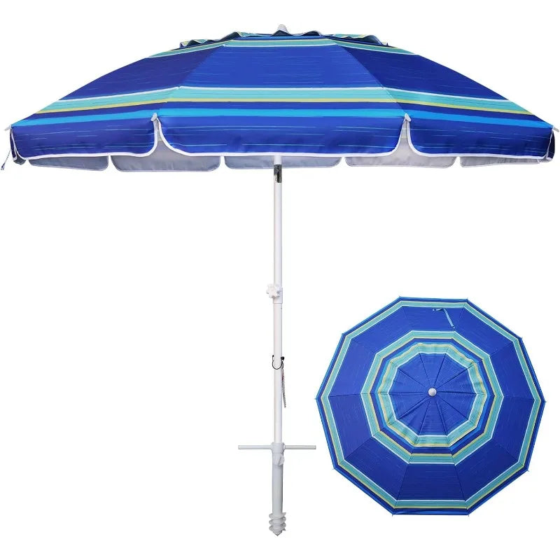 8FT Large Beach Umbrella - Portable with UPF50+ UV Protection