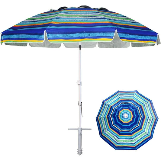 8FT Large Beach Umbrella - Portable with UPF50+ UV Protection