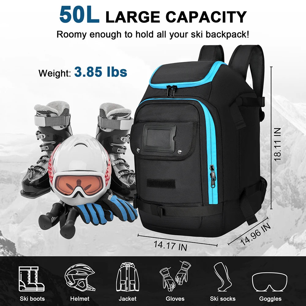 Travel Ski Boot Bag Backpack - Waterproof with Dry-Wet Separation for Gear