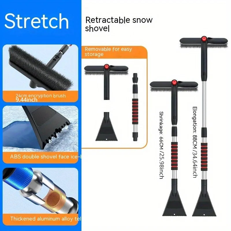 Telescopic Snow Shovel & Brush - Rotatable Multi-Use Tool for Ice Removal and Car Cleaning