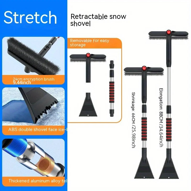 Telescopic Snow Shovel & Brush - Rotatable Multi-Use Tool for Ice Removal and Car Cleaning