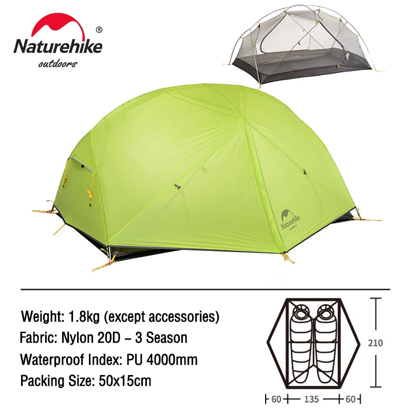 Naturehike Mongar 2-Person Ultralight Tent - Waterproof for Camping and Backpacking