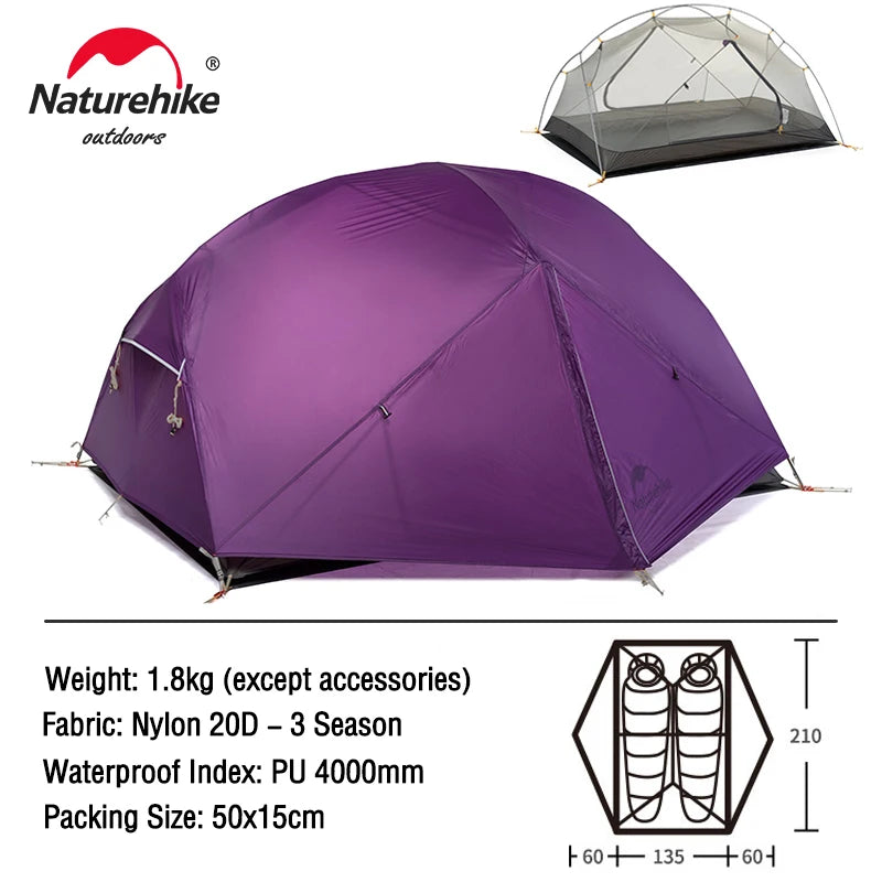Naturehike Mongar 2-Person Ultralight Tent - Waterproof for Camping and Backpacking