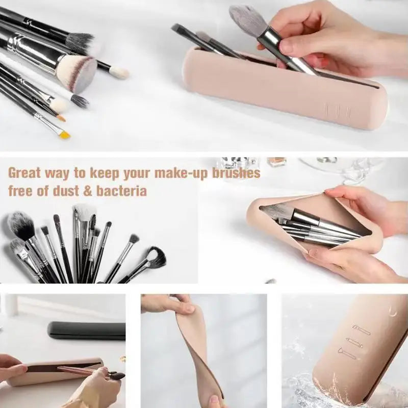 Portable Silicone Makeup Brush Holder - Travel Organizer and Storage