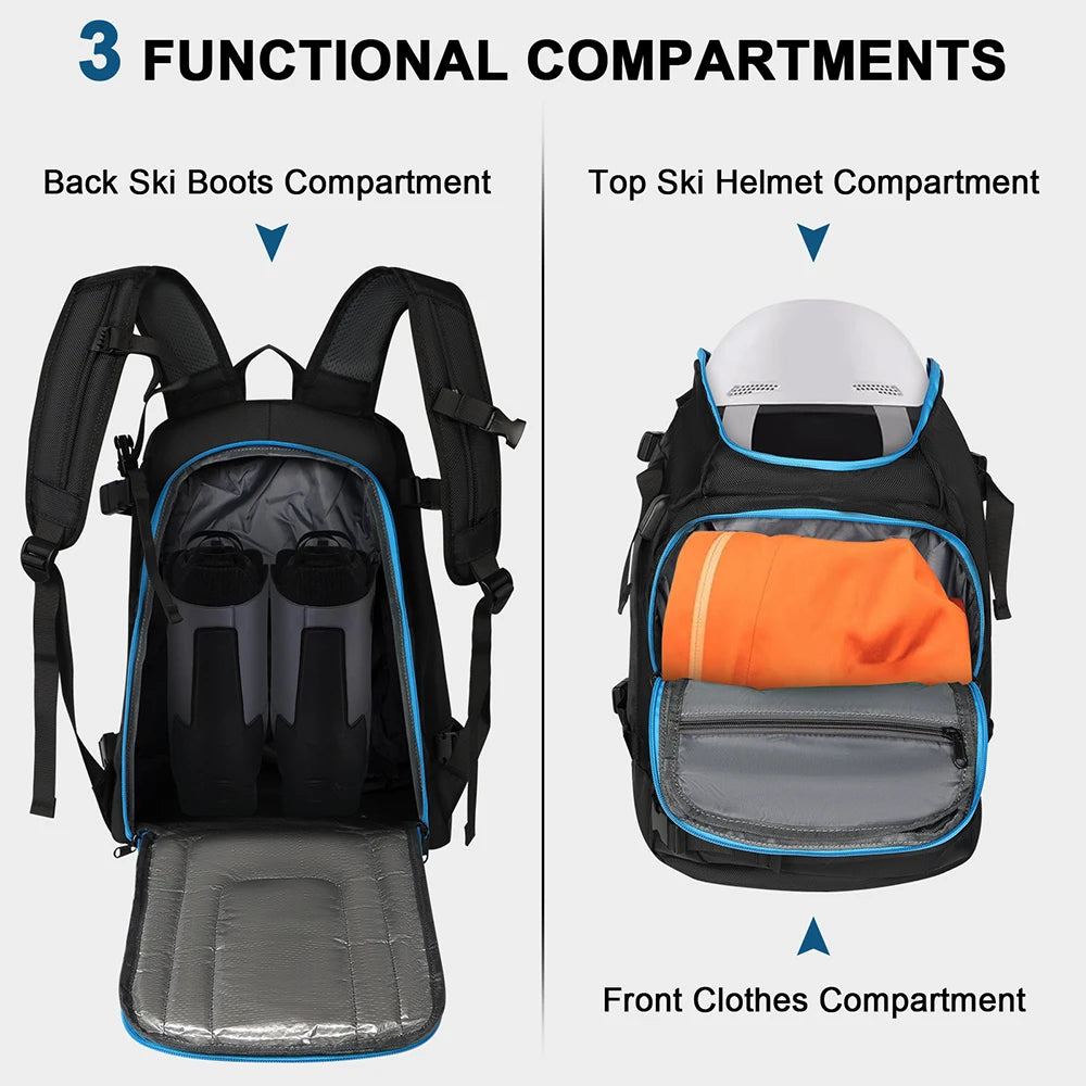 Travel Ski Boot Bag Backpack - Waterproof with Dry-Wet Separation for Gear