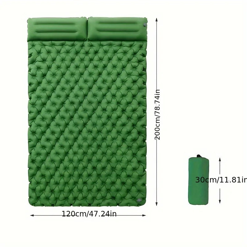Double Inflatable Mattress with Built-In Pillow - Outdoor Sleeping Pad for Camping and Hiking