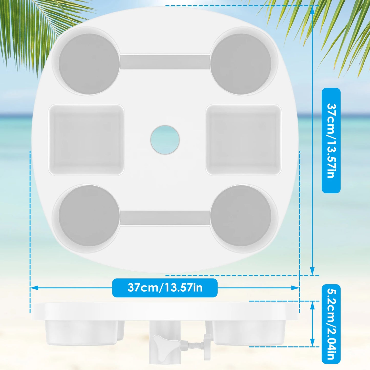 Beach Umbrella Table Tray - Portable with Cup Holders