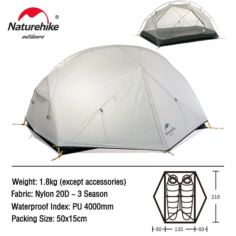 Naturehike Mongar 2-Person Ultralight Tent - Waterproof for Camping and Backpacking