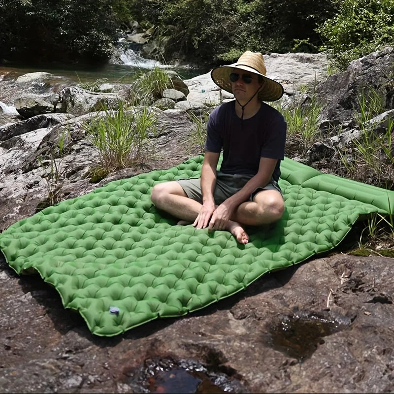 Double Inflatable Mattress with Built-In Pillow - Outdoor Sleeping Pad for Camping and Hiking