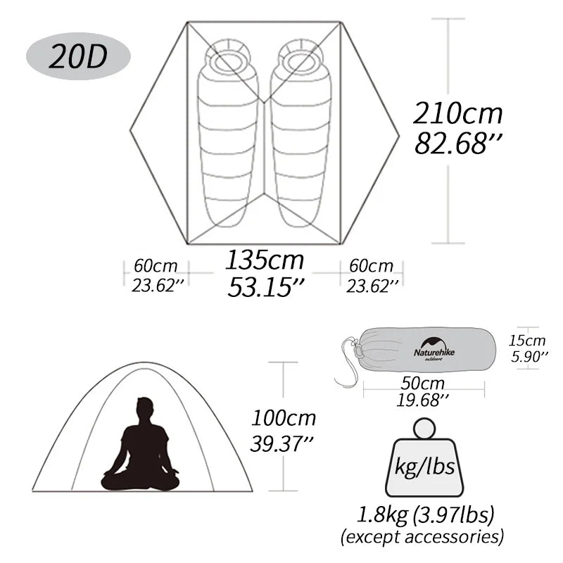 Naturehike Mongar 2-Person Ultralight Tent - Waterproof for Camping and Backpacking