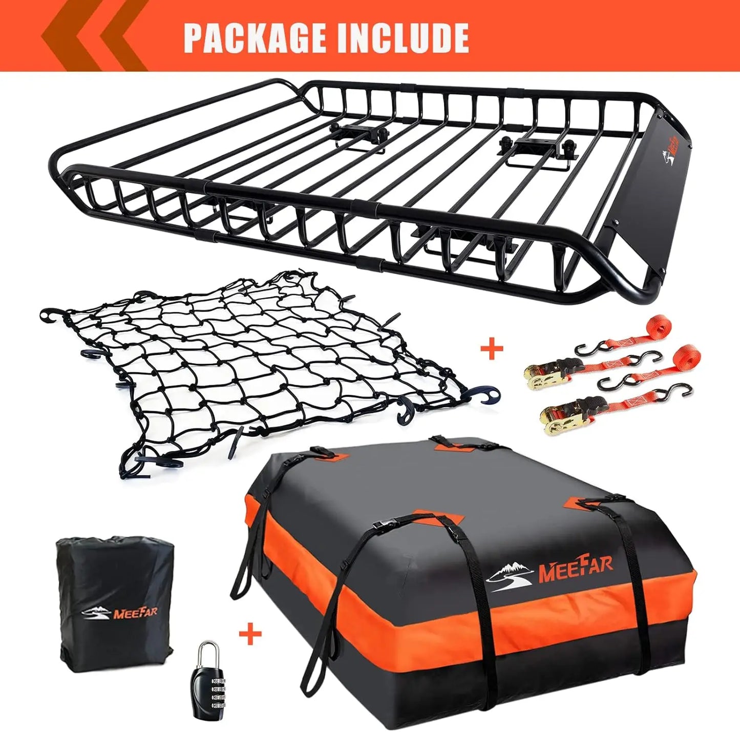 MeeFar Roof Rack Carrier Basket Universal Rooftop and Waterproof Bag -15 Cubic Feet