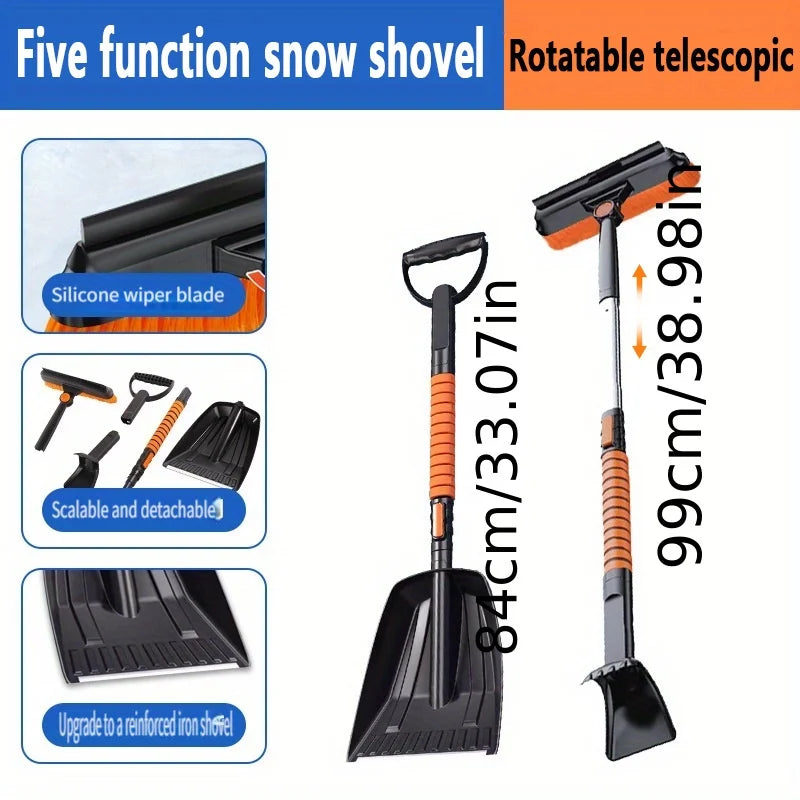 5-in-1 Snow Removal Tool Set - Retractable Shovel, Rotating Brush, and Scraper