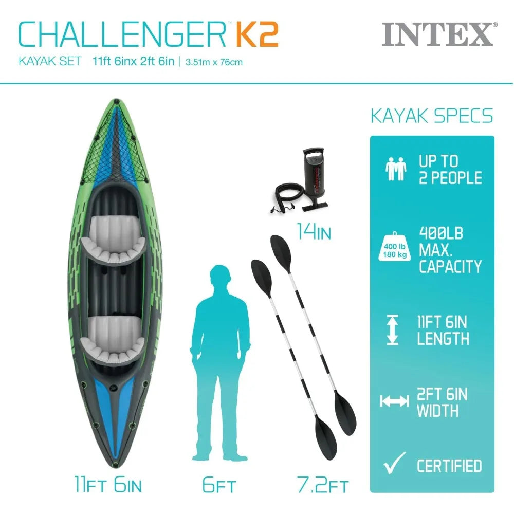 2-person Challenger Inflatable Kayak Series - Deluxe 86in Paddles, High-Output Pump Included