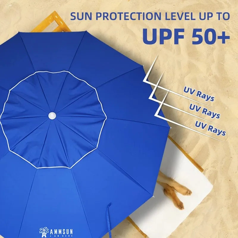 8FT Large Beach Umbrella - Portable with UPF50+ UV Protection