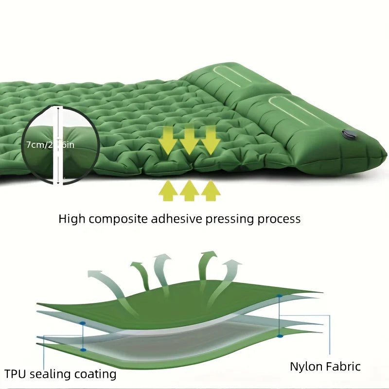Double Inflatable Mattress with Built-In Pillow - Outdoor Sleeping Pad for Camping and Hiking