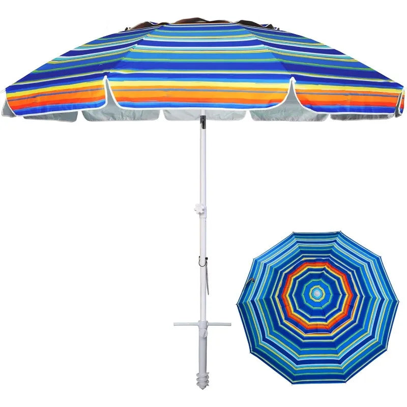 8FT Large Beach Umbrella - Portable with UPF50+ UV Protection