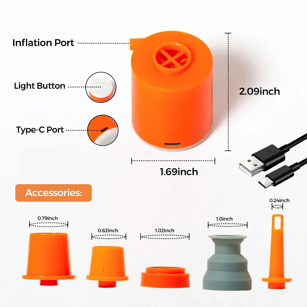 Portable USB Rechargeable Air Pump - Mini Pump for Camping and Outdoors