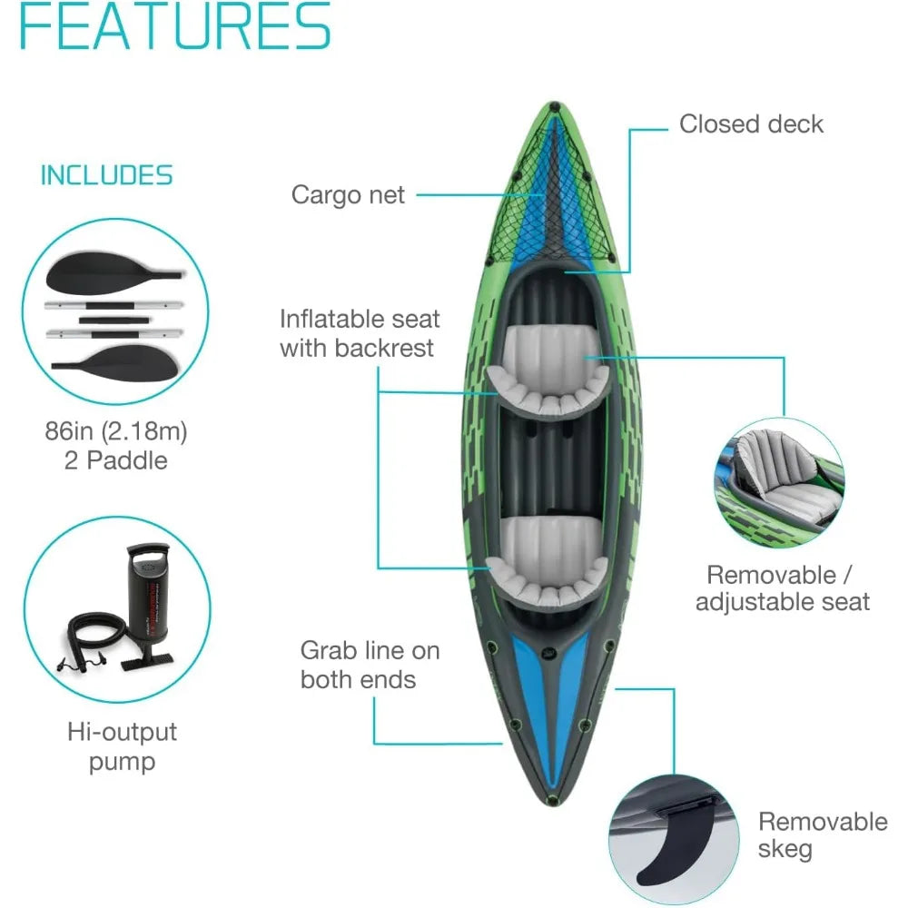 2-person Challenger Inflatable Kayak Series - Deluxe 86in Paddles, High-Output Pump Included