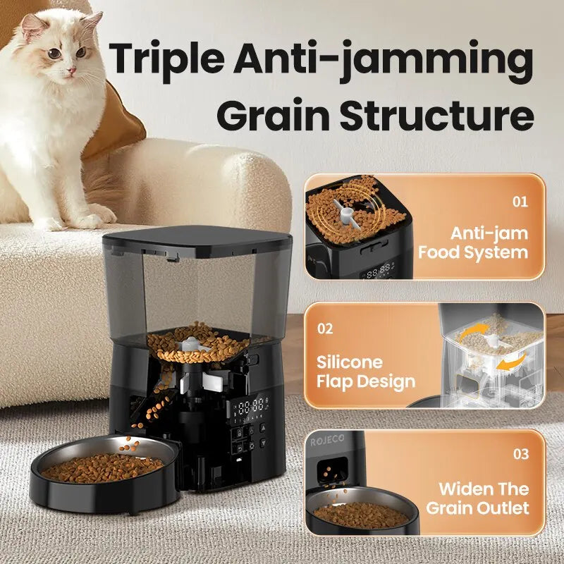 ROJECO Automatic Pet Feeder - Smart Control for Cats and Dogs