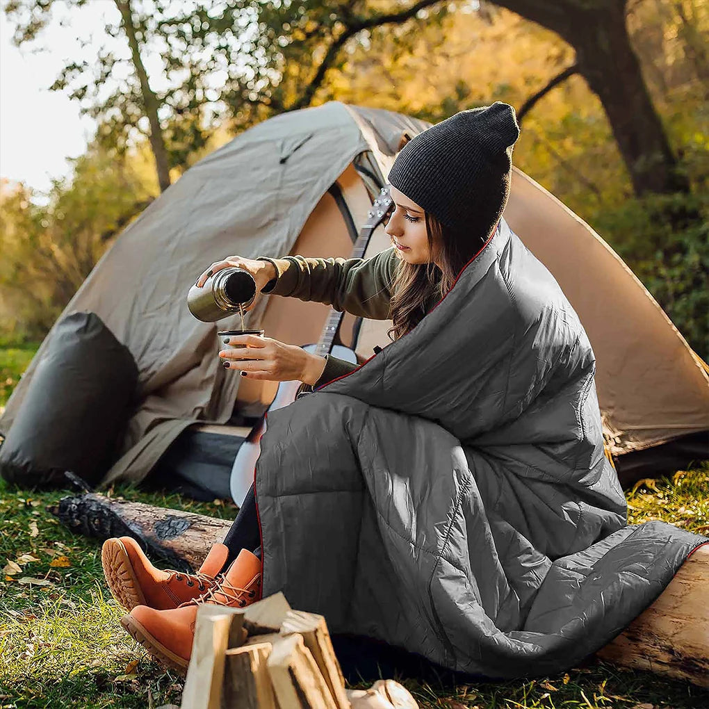 Wearable Down Camping Blanket - Ultralight, Waterproof, and Packable for Travel