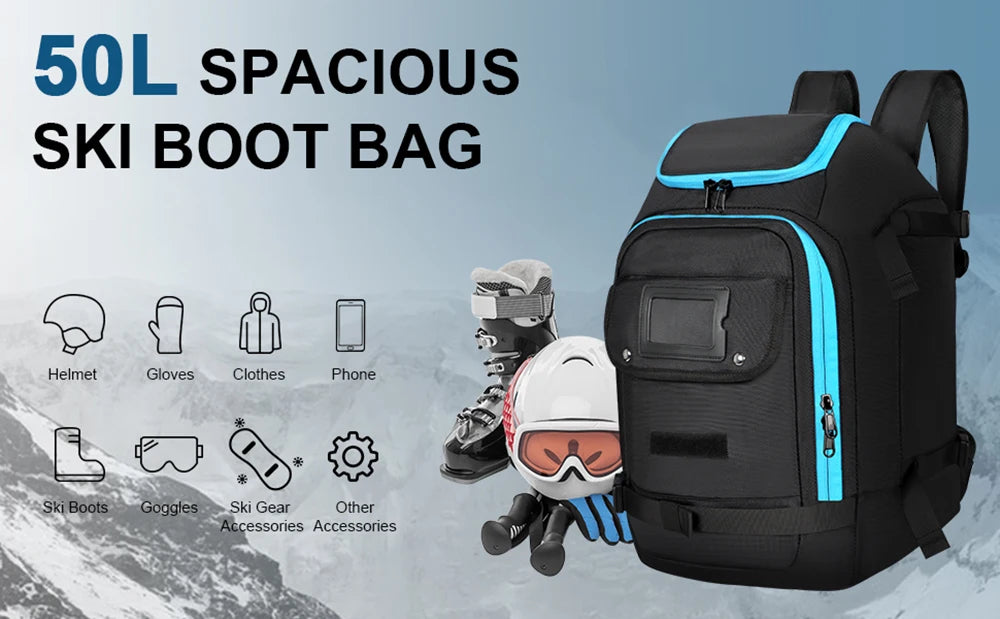 Travel Ski Boot Bag Backpack - Waterproof with Dry-Wet Separation for Gear