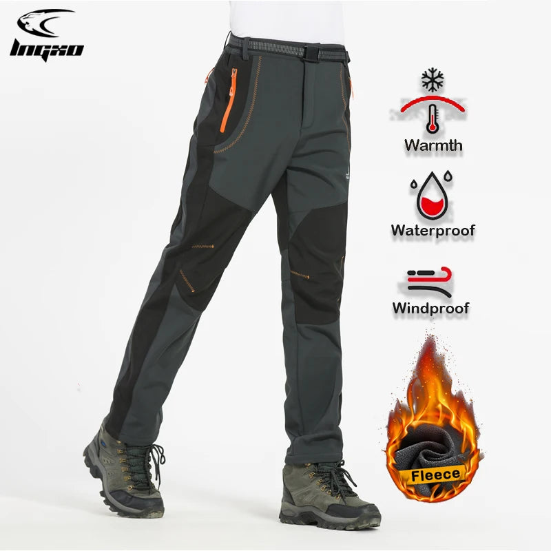 Men's Winter Pants - Thick Fleece, Waterproof & Windproof for Skiing, Trekking, and Camping