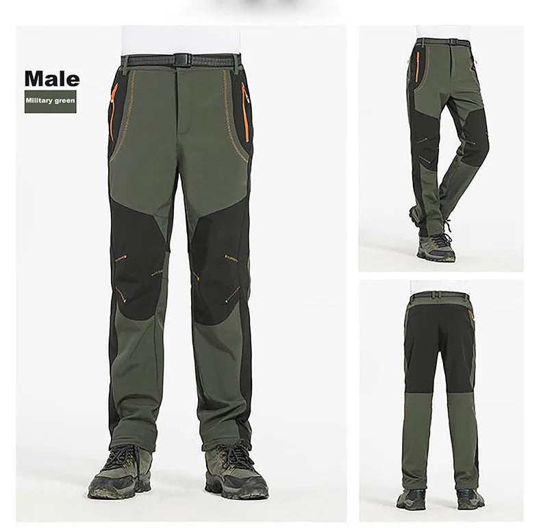 Men's Winter Pants - Thick Fleece, Waterproof & Windproof for Skiing, Trekking, and Camping