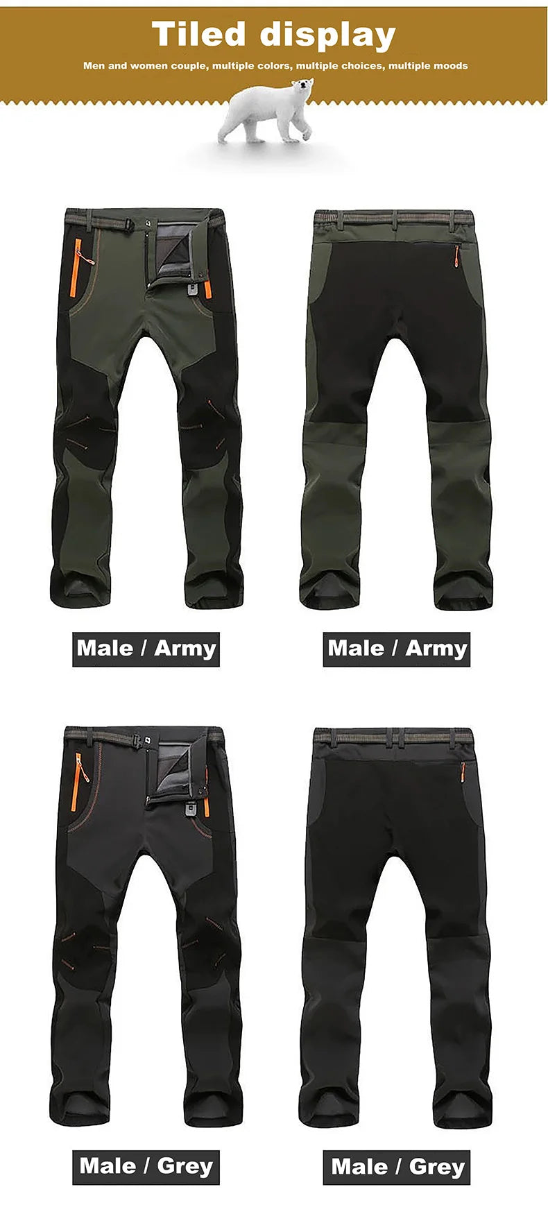 Men's Winter Pants - Thick Fleece, Waterproof & Windproof for Skiing, Trekking, and Camping