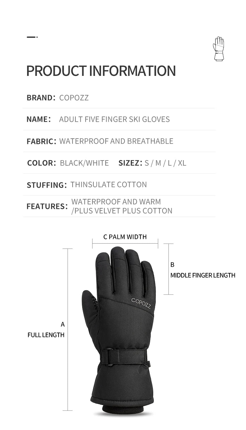 Copozz Waterproof Ski Gloves - Ultralight, Windproof, and Warm for Winter Sports