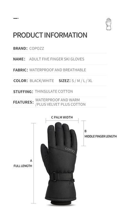 Copozz Waterproof Ski Gloves - Ultralight, Windproof, and Warm for Winter Sports