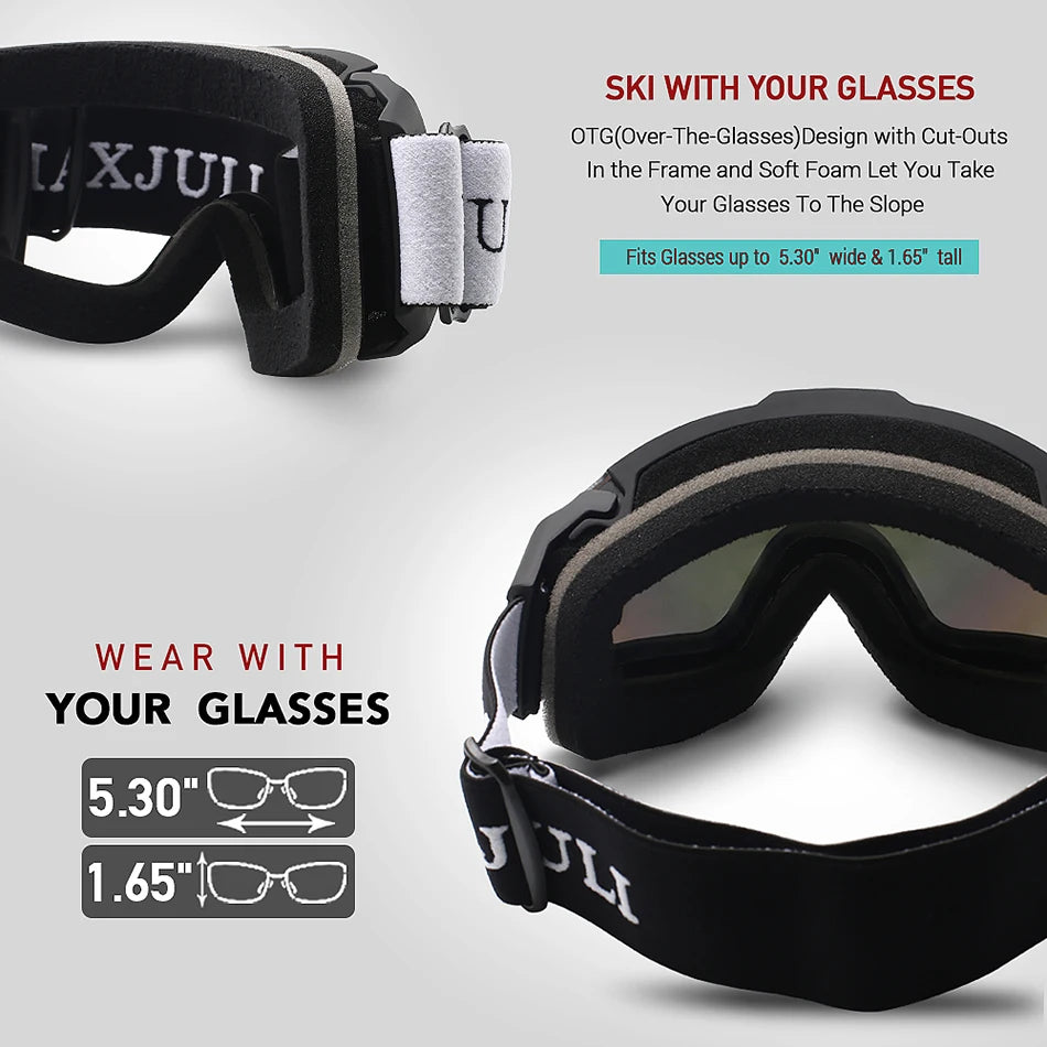 OTG Ski Goggles - Anti-Fog Double-Layer Lens for Snowboarding and Snowmobile