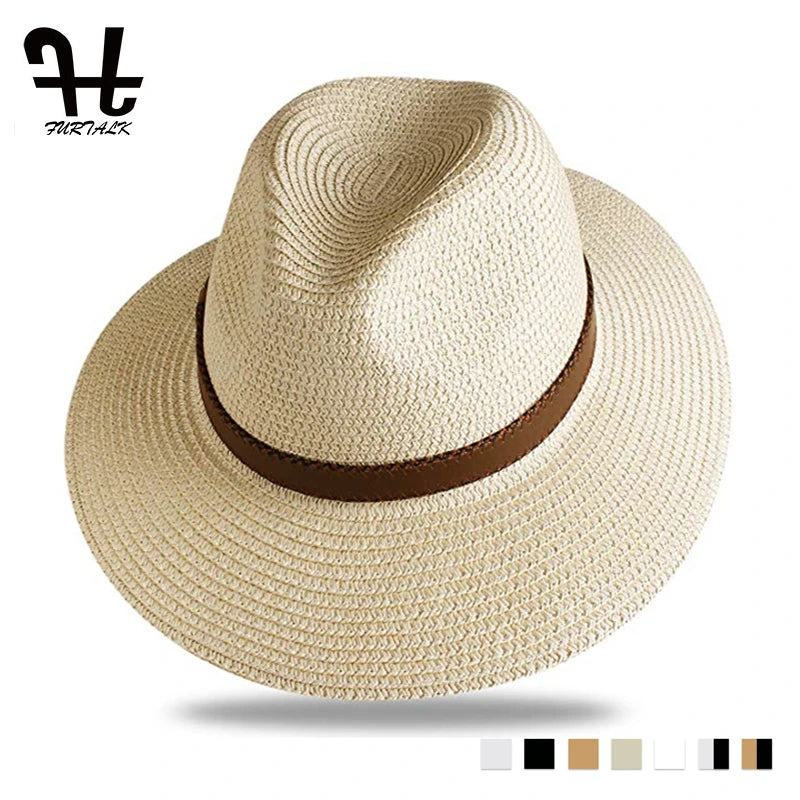 FURTALK Summer Straw Fedora Hat - Wide Brim for Men and Women