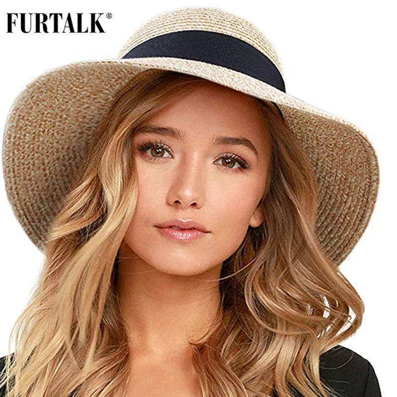 FURTALK Women's Summer Straw Hat - Wide Brim for Beach UV Protection