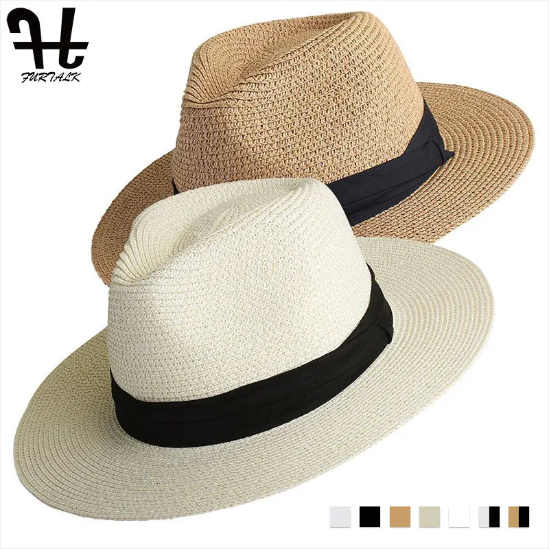 FURTALK Summer Straw Fedora Hat - Wide Brim for Men and Women