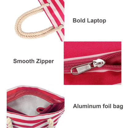 Beach Wine Cooler Bag - Portable Thermal Tote Purse with Shoulder Strap