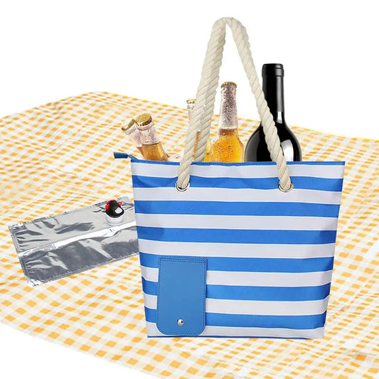 Beach Wine Cooler Bag - Portable Thermal Tote Purse with Shoulder Strap