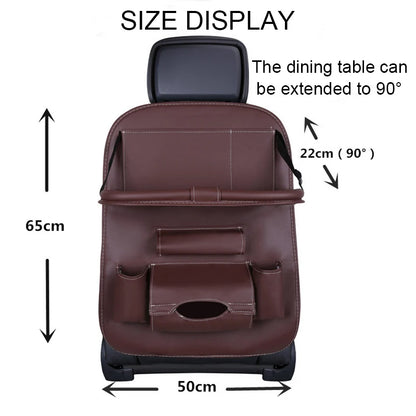 Leather Car Seat Organizer with Foldable Tray