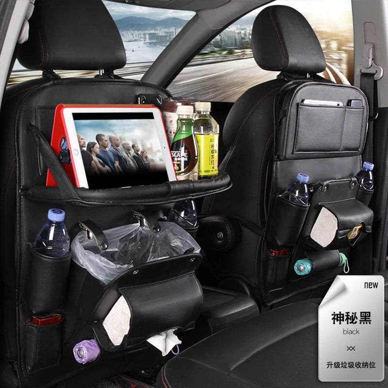 Leather Car Seat Organizer with Foldable Tray