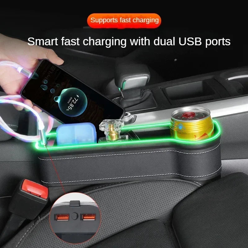 Car Crevice Storage Box with 2 USB Charger