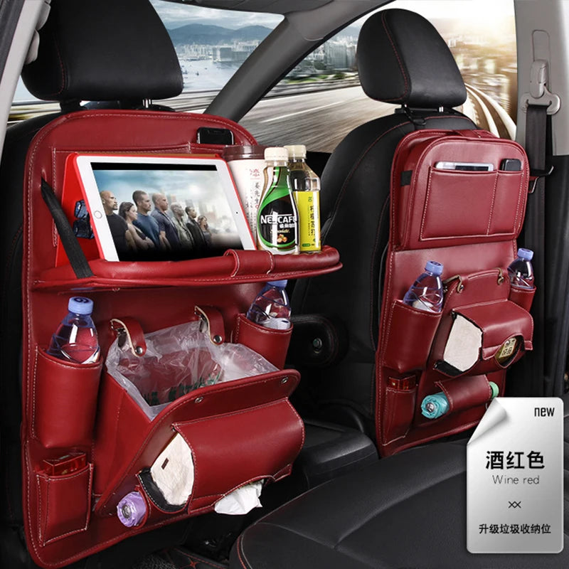 Leather Car Seat Organizer with Foldable Tray