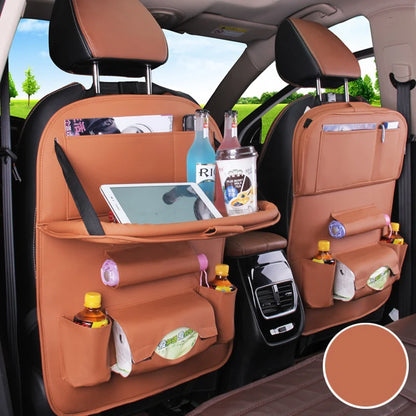 Leather Car Seat Organizer with Foldable Tray