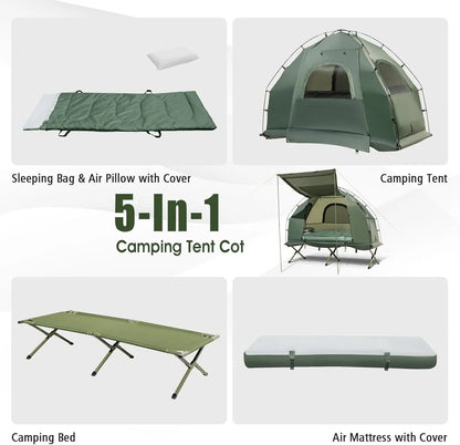 Sleeping Bag, Air Pillow, Camping Cot, Elevated Single Cot Tent with Carrying Bag for Outdoor Hiking, Picnic, Travel