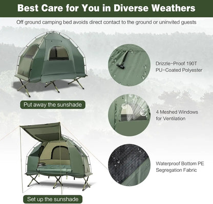 Sleeping Bag, Air Pillow, Camping Cot, Elevated Single Cot Tent with Carrying Bag for Outdoor Hiking, Picnic, Travel